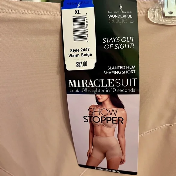 NWT Women's Miraclesuit At Waist Slanted Hem Shaping Shorts Warm Beige Size XL - Picture 5 of 5
